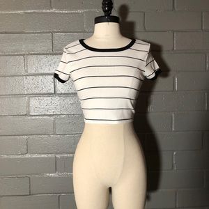 White with black stripes crop top.